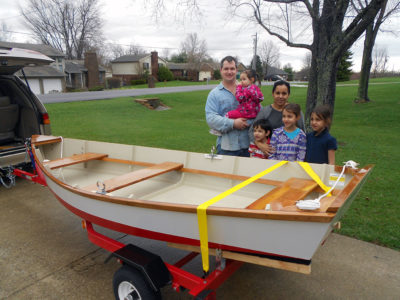 The Cummings family of Shelbyville, Kentucky, built GENERATIONS, a Bevins skiff, as a means of celebrating three generations.