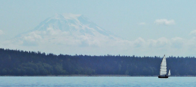 As Andy approached Anderson Island, Mt Rainier seemed to float above the clouds. This section of the Salish Sea is lightly settled and less traveled than areas closer to Seattle.
