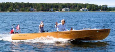 With Ned and Marilyn aboard, ERGED ON II tops out at 15 miles per hour.