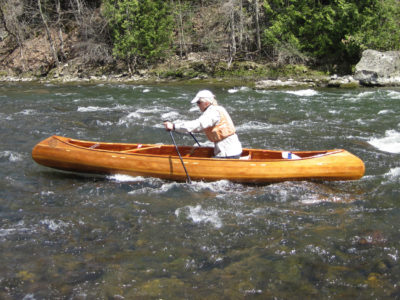 Stout ski poles offer a way to move upstream in the shallows while kneeling rather than standing in a canoe.