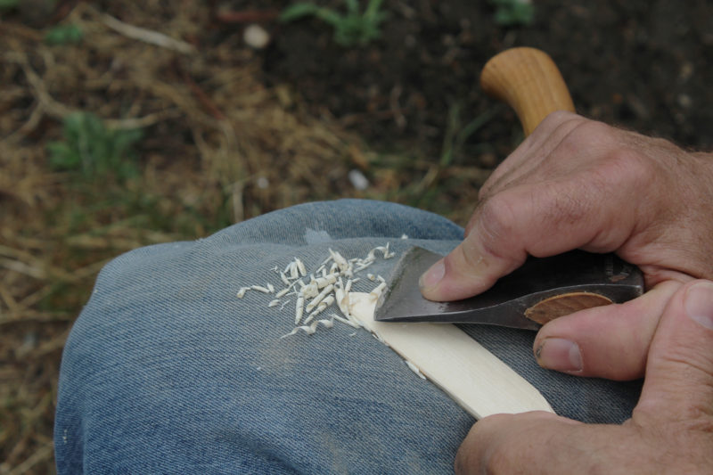 The hatchet blades can take a sharp edge, fine enough for whittling. A bit of maple split from a fallen branch is on its way to becoming a butter knife.