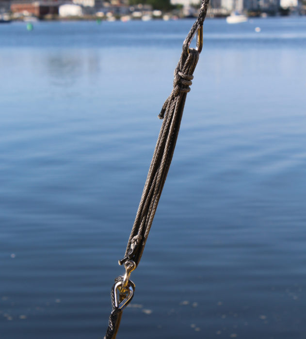 Dyneema rope, with spliced in stainless-steel thimbles and simple lashings, makes strong, do-it-yourself standing rigging.