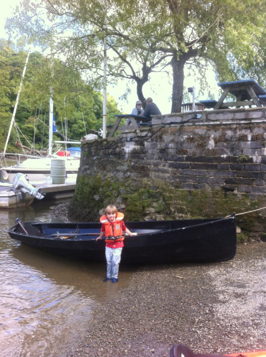 July 2015. Two days after we moved to Devon we rowed to the Maltsters Pub, once the haunt of UK celebrity chef Keith Floyd. My son Sol was just 5 days shy of his 4th birthday.