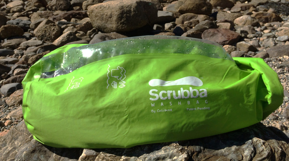 At the bottom of the Scrubba, the exterior surface of the washboard area is textured to keep the bag from slipping and to prevent wear.