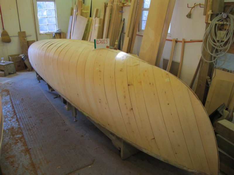 Hulls destined to be painted have three layers of diagonally laid cedar planking.