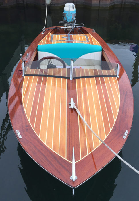 All of the wood on the deck of the author's is African mahogany. The kingplank and covering boards were cut from boards that were the lightest in color, dye made them the darkest pieces. 