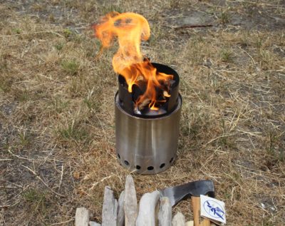 The stove takes some tending to keep it going, but small sticks are all that it requires.