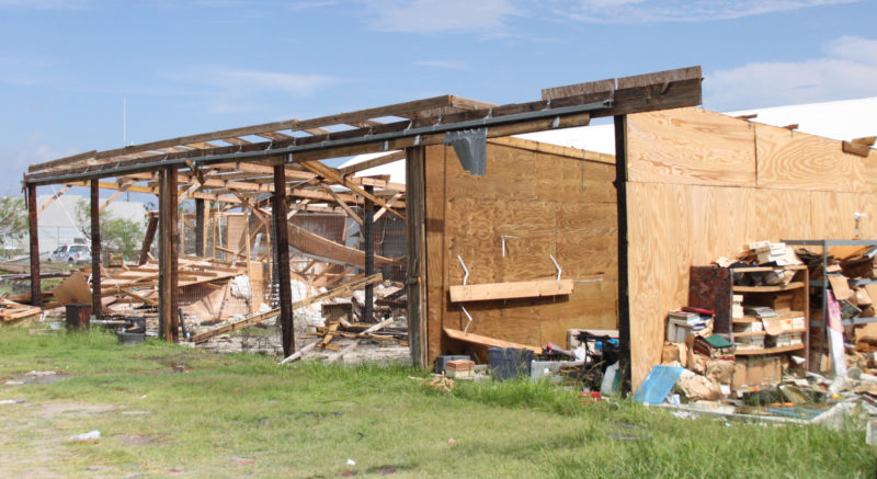 The storage barn was the most badly damaged of the building. The photograph at the top of the page shows the wreckage behind the plywood wall in the middle of this image.