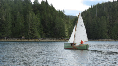 We had to wait for the tide to rise for us to cross a shallow spot in Cramer Passage at Broughton Island, so Koen passed the time doing some solo sailing.