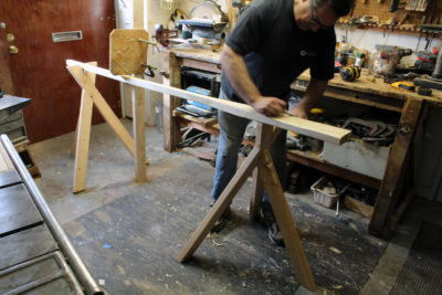 My reproduction of the stands used by the Eton Boathouse oar maker turned out to be remarkable quick and effective once I gleaned all of the important details from the newsreel.