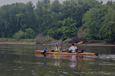 South of Dubuque, Iowa, a couple new friends accepted an invitation to paddle along for a day, and provided rare photos of both Barb and Gene in the kayak together.