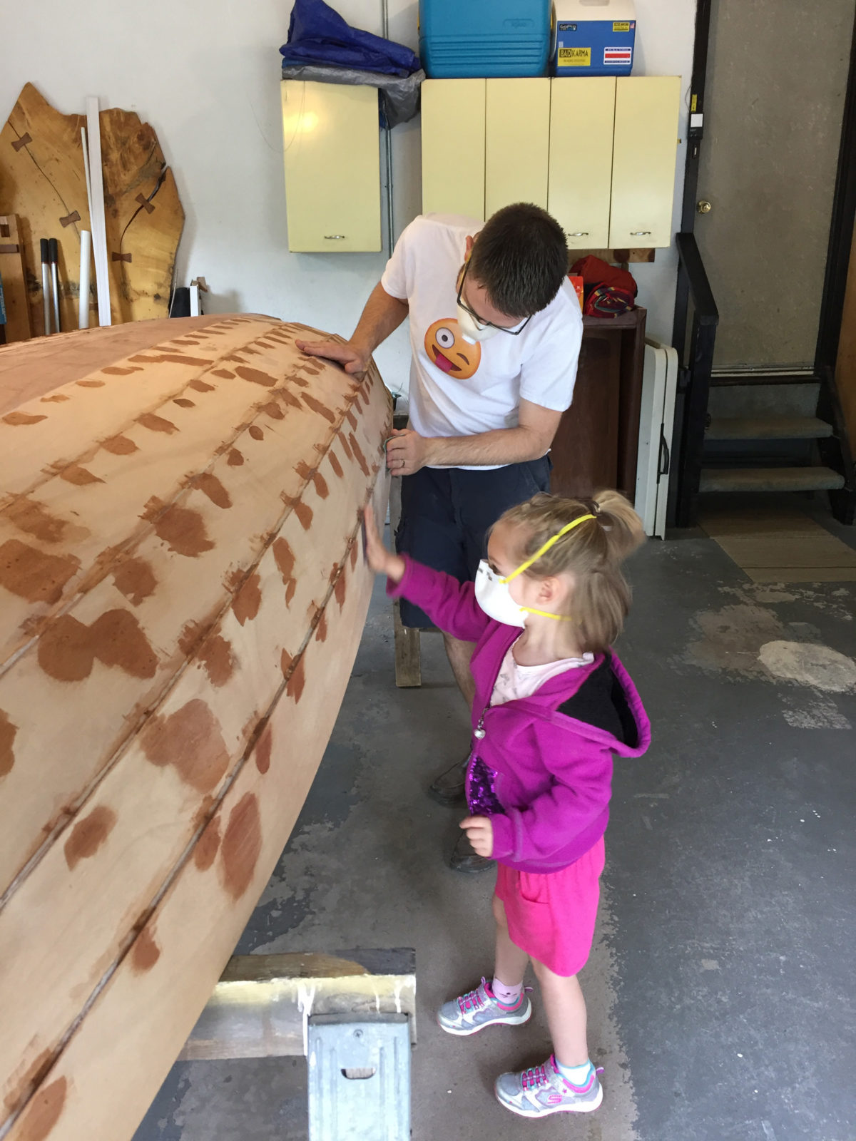 James' daughter Kyrie was three when construction began. By the time she had turned four, she had taken an interest in helping build the boat.