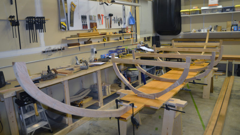 Prior to cutting the bottom to shape, Harvey set the frames and stem in place to make sure everything fit the outline he'd cut.