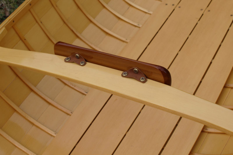 While the plans call for a backrest fixed to the arched thwart, leather hinges assure that the you get the broadest area of support and have no edge pressing against you.
