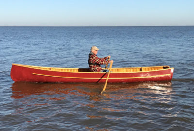 Jon followed the advice of Spring River Boatworks and installed folding outrigger rowlocks. They each add 4" to the span, allowing the use of longer oars for a more comfortable stroke.