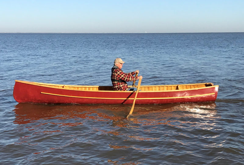 Jon followed the advice of Spring River Boatworks and installed folding outrigger rowlocks. They each add 4" to the span, allowing the use of longer oars for a more comfortable stroke.