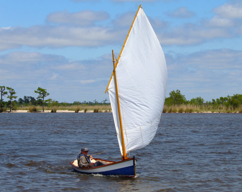 The Little Crab has a very full sail with a generous twist in the leech as it sails downwind.