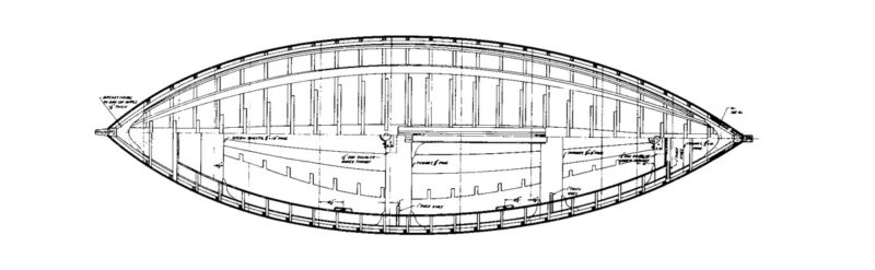 Mackinaw boat design plans sketch.