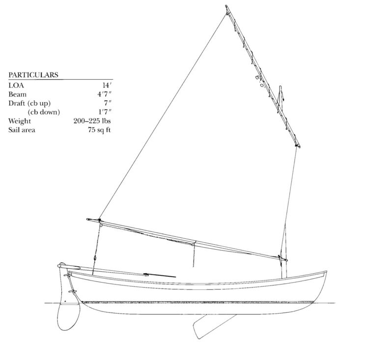 Maine Coast Peapod particulars and line drawing.