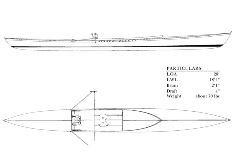 Line drawings and particulars for the Plans for the Bangor Packet Rowing Wherry.