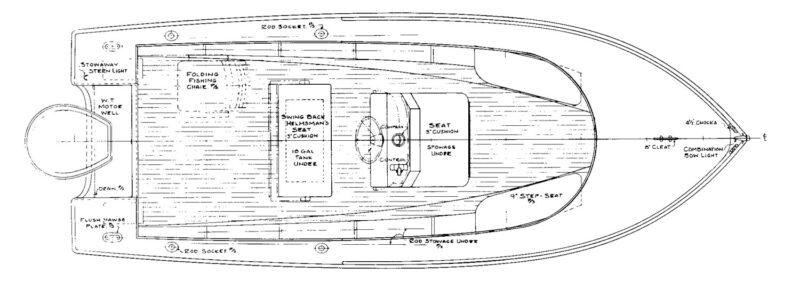 Line drawing of the arrangement plan for the Downeaster Runabout