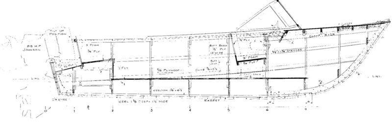 Inboard profile from the Downeaster Runabout plans.