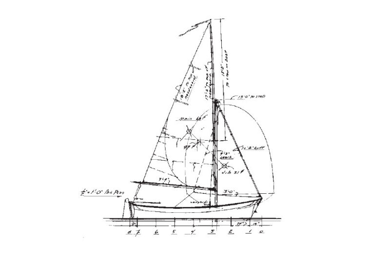 Line drawing for a Commodore Trunion-class sloop.