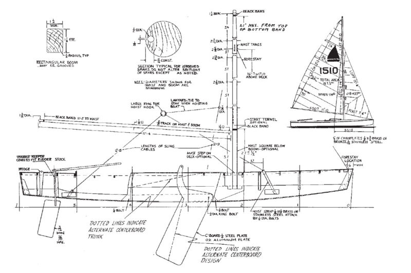 Design drawings of the Geary 18 dinghy.