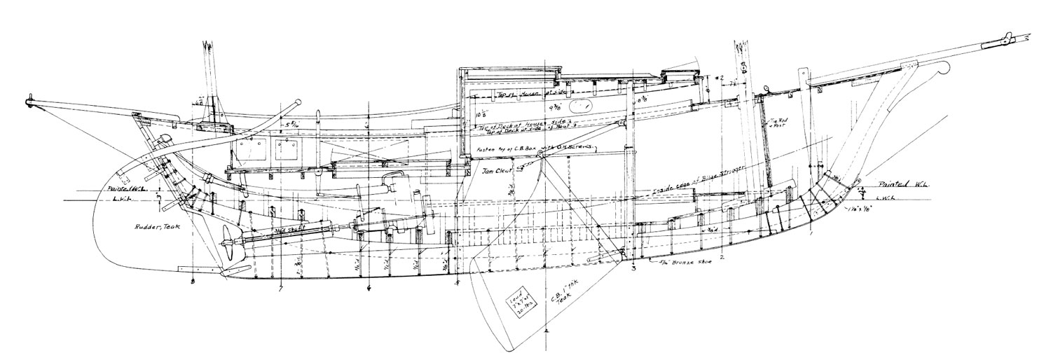 Crocker Yawl Sallee Rover profile drawing.