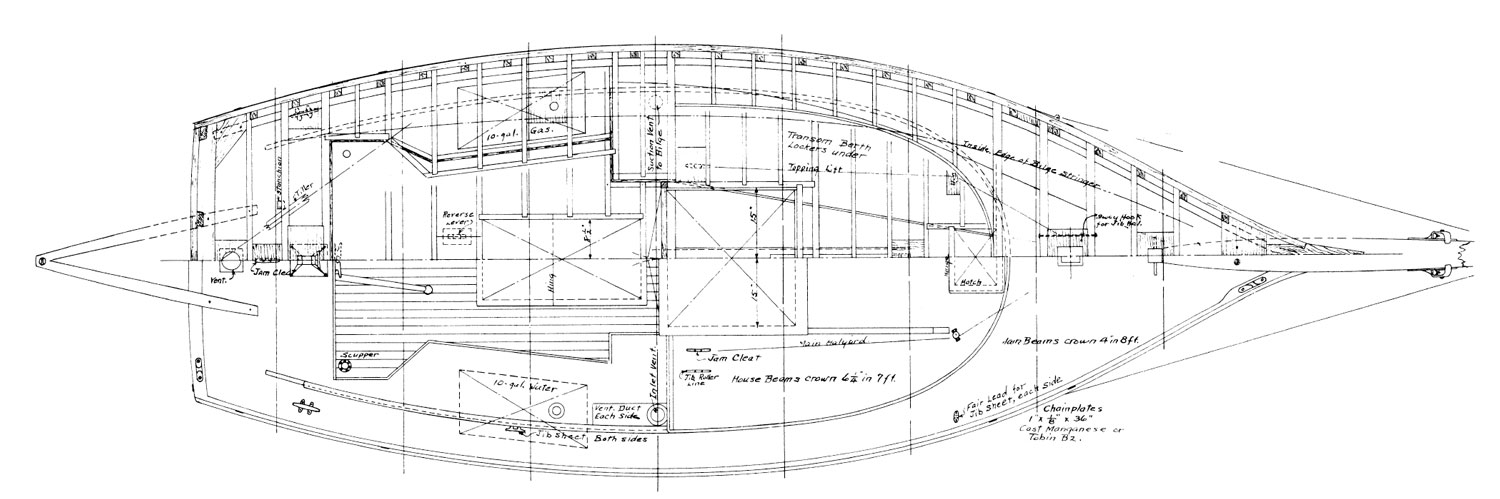 Line drawing for Crocker Yawl accommodations.