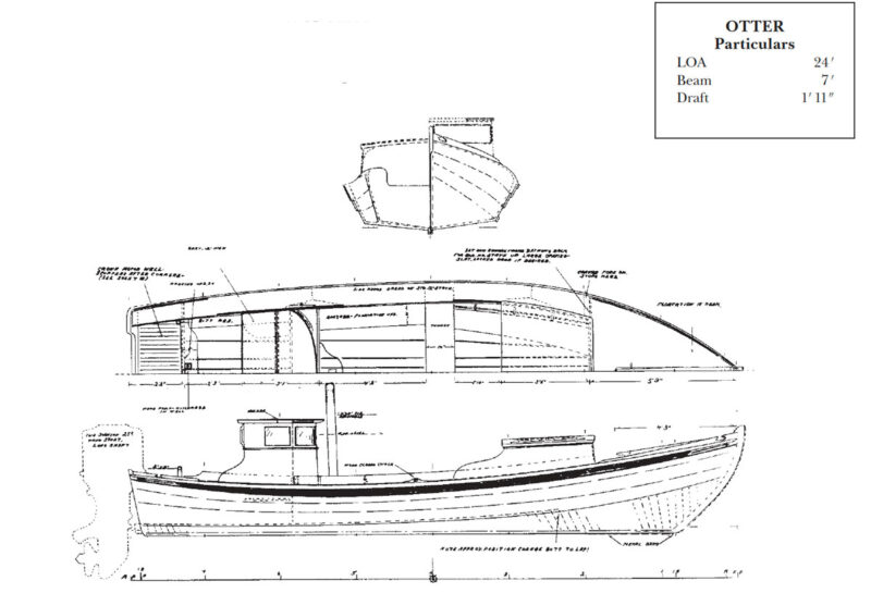 Particulars and line drawing of the OTTER outboard-powered launch.