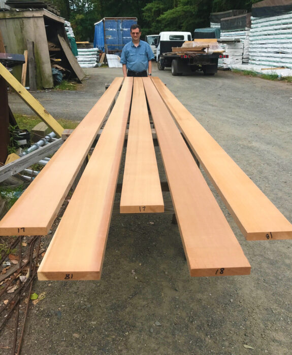 Clear cedar boards for strip planking