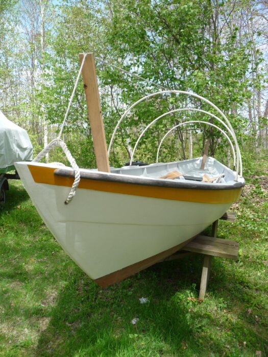 Small boat with PVC hoops for winterizing cover