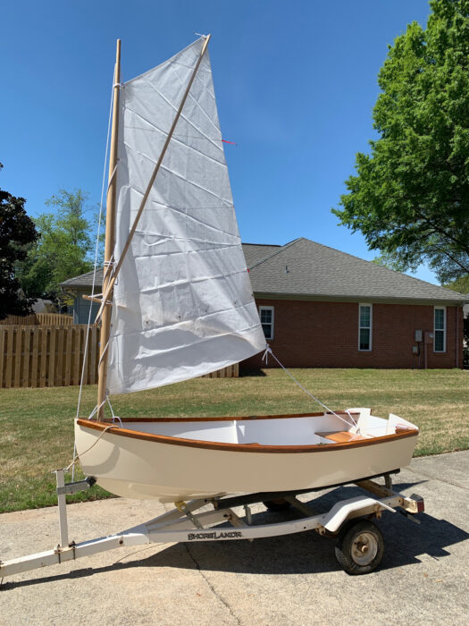 Sprit-rigged Guppy 9 on trailer