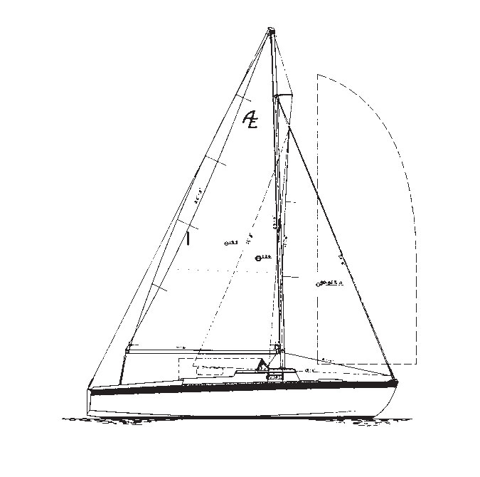 Line drawing of an Amphibi-ette sailboat.