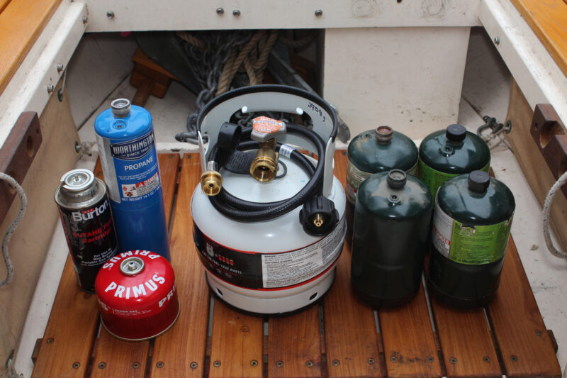 Variety of fuel cannisters, including the Gas Growler 3.8 for camping and small-boat cruising.