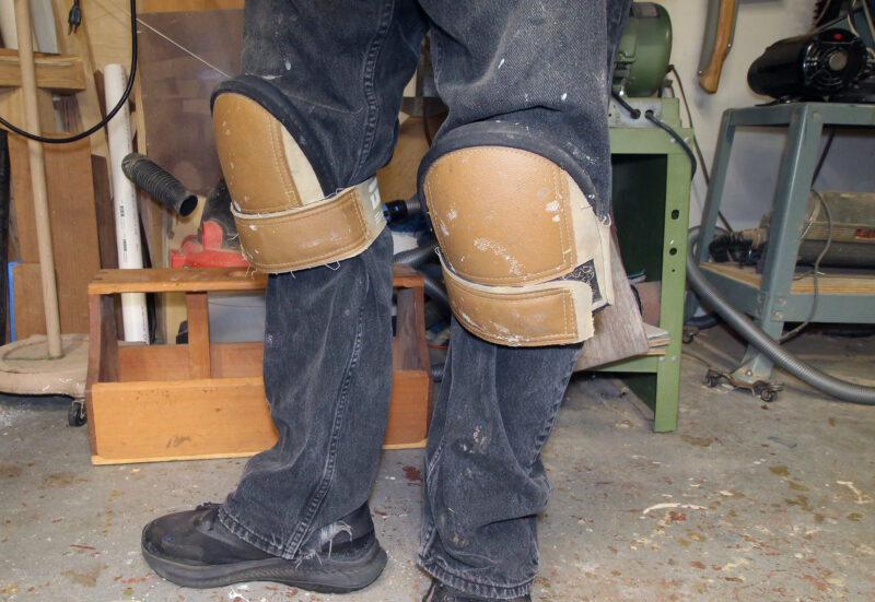 Leatherhead kneepads being worn over a pair of workpants.