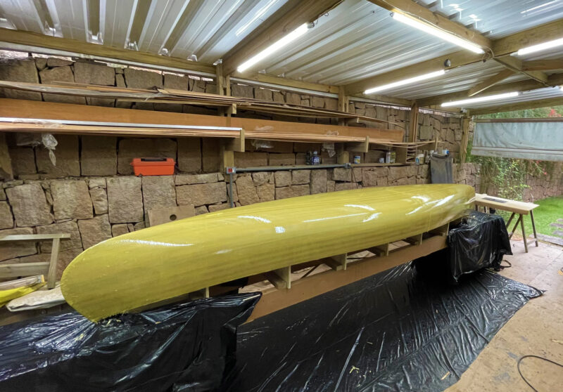 Puddle Duck canoe sheathed in Kevlar and epoxy.