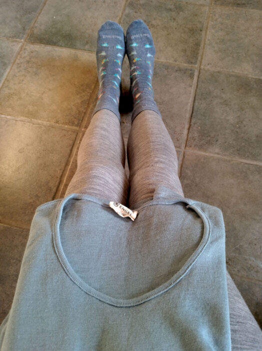 Engel leggings and long-sleeved thermal top.