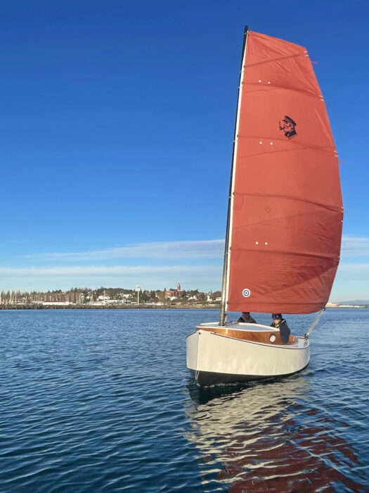 Old Salt 15 under sail from the bow.