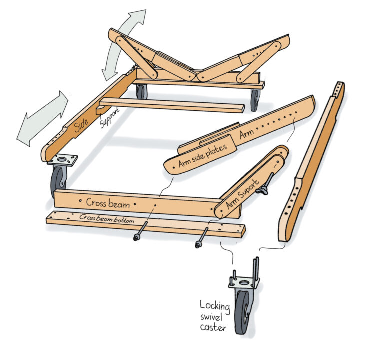 Exploded diagram of boat stand.