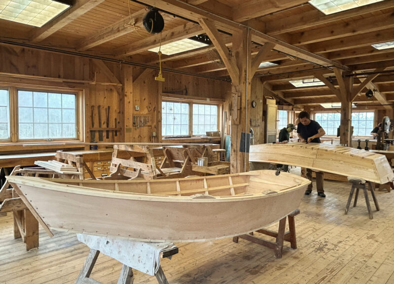 Monhegan Skiffs under construction in post-and-beam workshop.