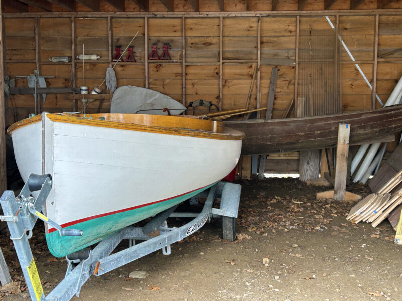 Wooden boats in storage.