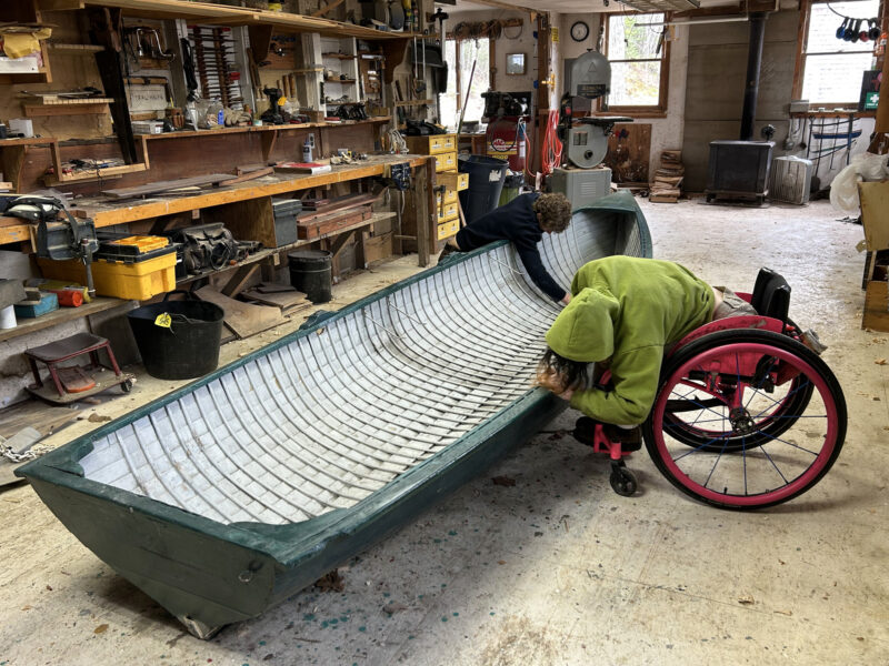 Working on the restoration of a Rangeley Lake Boat.
