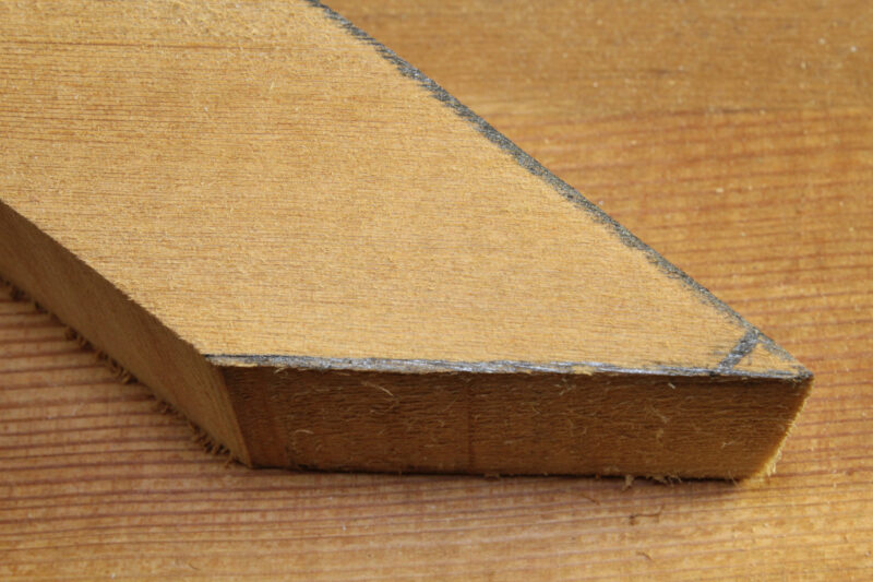 Pointed end of a sanding bow prior to final shaping