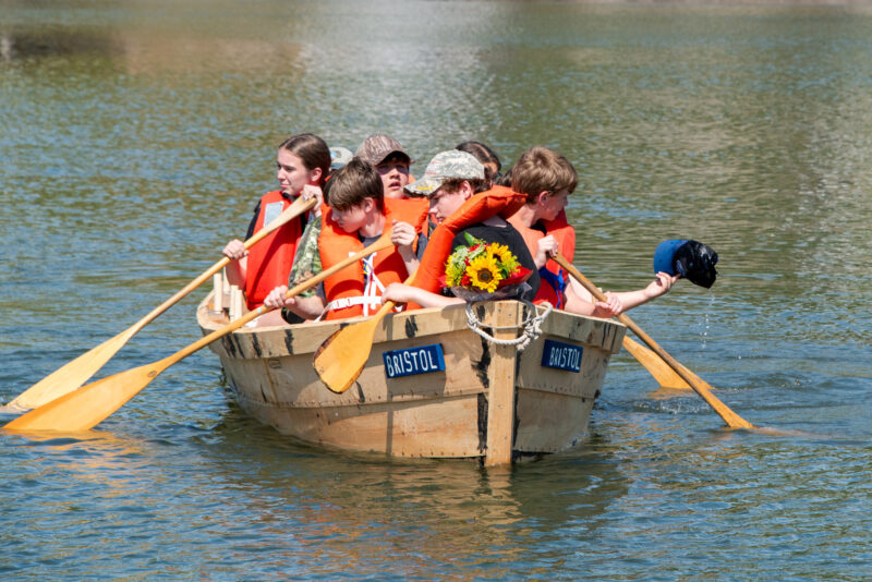 Middle-school students take to the water in their newly built bateau.
