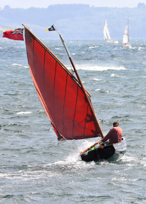 Roger Barnes sailing AVEL DRO in a strong wind off the Breton coast.