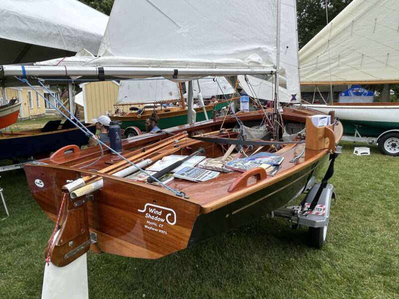 A sailing dinghy in the 2026 IBRIM area of The WoodenBoat Show.